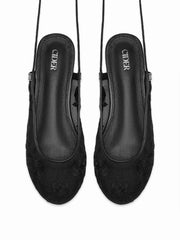 EMBROIDERED MESH LACE-UP FLATS