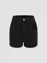 Stretch Denim High Waist Cut Out Mini Shorts