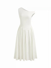 Asymmetrical Neck Pleated Ruffle Maxi Dress