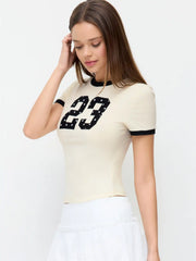 23 Graphic Cotton-blend Contrast Trim Short Sleeve Tee