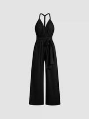 Solid Rib Criss Cross Knotted Jumpsuit