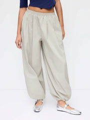 Cotton-blend Mid Rise Ruched Tapered Trousers