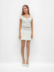 Mid Rise Polka Dot Ruched Bubble Hem Mini Skirt