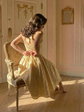 Jacquard Sculptural Ruched Lace Up Bandeau Flared Maxi Dress With Bowknot Scarf