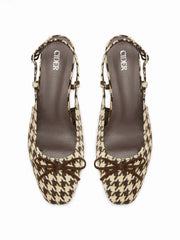 HOUNDSTOOTH & BOWKNOT SLINGBACK FLATS