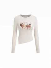 Cotton-blend Horse Graphic Asymmetrical Hem Top