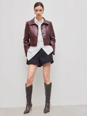 Faux Leather Cropped Jacket
