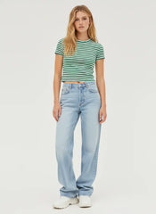 Round Neckline Stripe Short Sleeve Tee