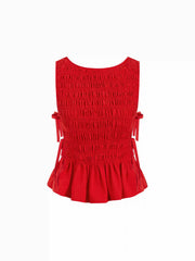 Ruched Square Neck Peplum Crop Top With Side Tie Details