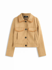 Suede Collar Button Borg Jacket