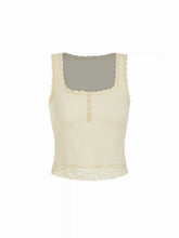 Cotton-blend Square Neck Lace Trim Tank Top