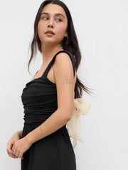 Square Neck Solid Ruched Bowknot Jumpsuit
