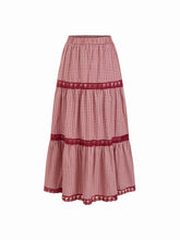 Cotton-blend Mid Rise Gingham Lace Flared Maxi Skirt