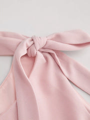 Jersey Scoop Neckline Solid Bowknot Ruched Crop Tank Top