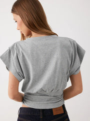 Cotton-blend Ruched Batwing Sleeve Tee