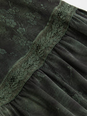 Mid Rise Elastic Waist Floral Lace Trim Tiered Maxi Skirt
