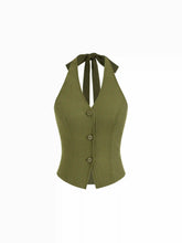 Knit Halter Neckline Backless Blazer Vest