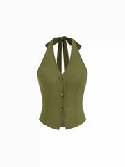Knit Halter Neckline Backless Blazer Vest