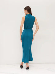 High Neck Sleeveless Ruched Maxi Dress