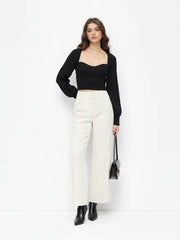 Tweed Mid Rise Wide Leg Trousers