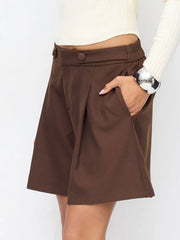 Mid Rise Pleated Elastic Waist Shorts