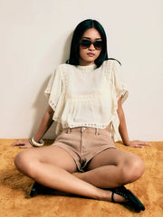 Chiffon Lace Panel Ruffle Sleeve Oversized Blouse