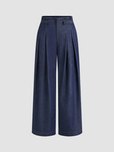 Denim Mid Rise Pleated Wide Leg Jeans