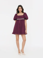 Chiffon Square Neck Ruffled Puff Sleeve Oversized Babydoll Mini Dress