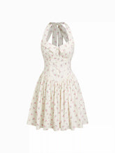 Ditsy Floral Halter Neckline Ruffled A-line Mini Dress