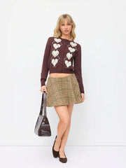 Wool-blend Mid Rise Houndstooth A-line Flared Mini Skirt