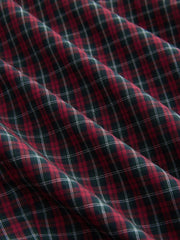 Cotton-blend Collar Tartan Ruched Bell Sleeve Shirt
