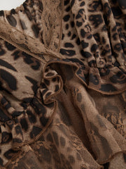 Chiffon Leopard V-neck Lace Trim Cami Top