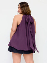 Stand Collar Tie-Neck Cut Out Blouse Curve & Plus