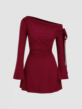 Asymmetrical Neck Ruched Knotted Mini Dress