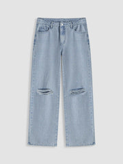 Cider Denim Low Rise Ripped Straight Leg Jeans