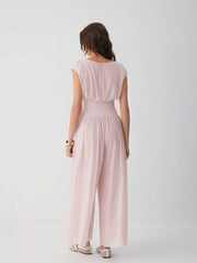 Chiffon Mid Rise Draped Wide Leg Jumpsuit