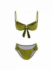 Velvet Ditsy Floral Sweetheart Ruched Underwire Cheeky Bikini Set