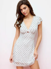 Lace V-neck Polka Dot Ruffle Sleeve Mini Dress
