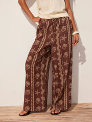 Linen-blend Low Rise Shell and Starfish Graphic Drawstring Wide Leg Trousers