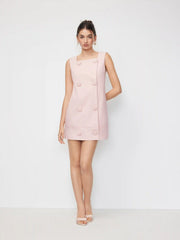Sleeveless Square Neck Double Breasted Straight Mini Dress