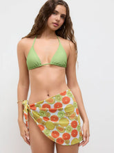 Halter Neckline Knotted Triangle Thong Bikini Set With Fruit Sarong