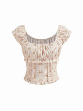 Cotton-blend Floral Lettuce Trim Shirred Tank Top
