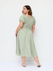 Square Neck Puff Sleeve Ruched Milkmaid Maxi Dress Curve & Plus