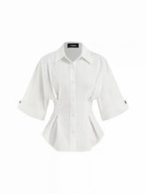 Cotton-blend Ruched Short Sleeve Blouse