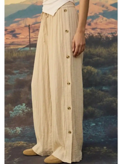Linen-blend Mid Rise Side Button Wide Leg Trousers