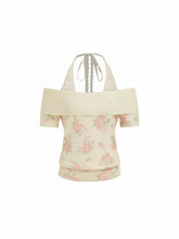 Knit Wool-blend Floral Off-shoulder Lace Detail Puff Sleeve Top