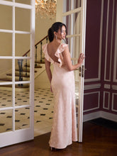 Satin Jacquard V-neck Ruffle Maxi Dress