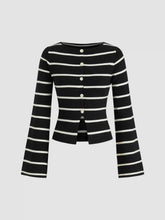 Knit Boat Neck Stripe Cardigan