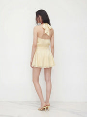 Striped Halter Neck Flared Mini Dress