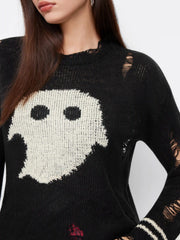 Knit Ghost Pattern Stripe Ripped Oversized Top